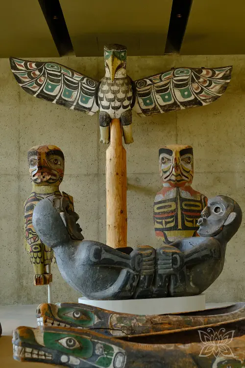 Indigene Ausstellungsstücke im Anthropologischen Museum in Vancouver